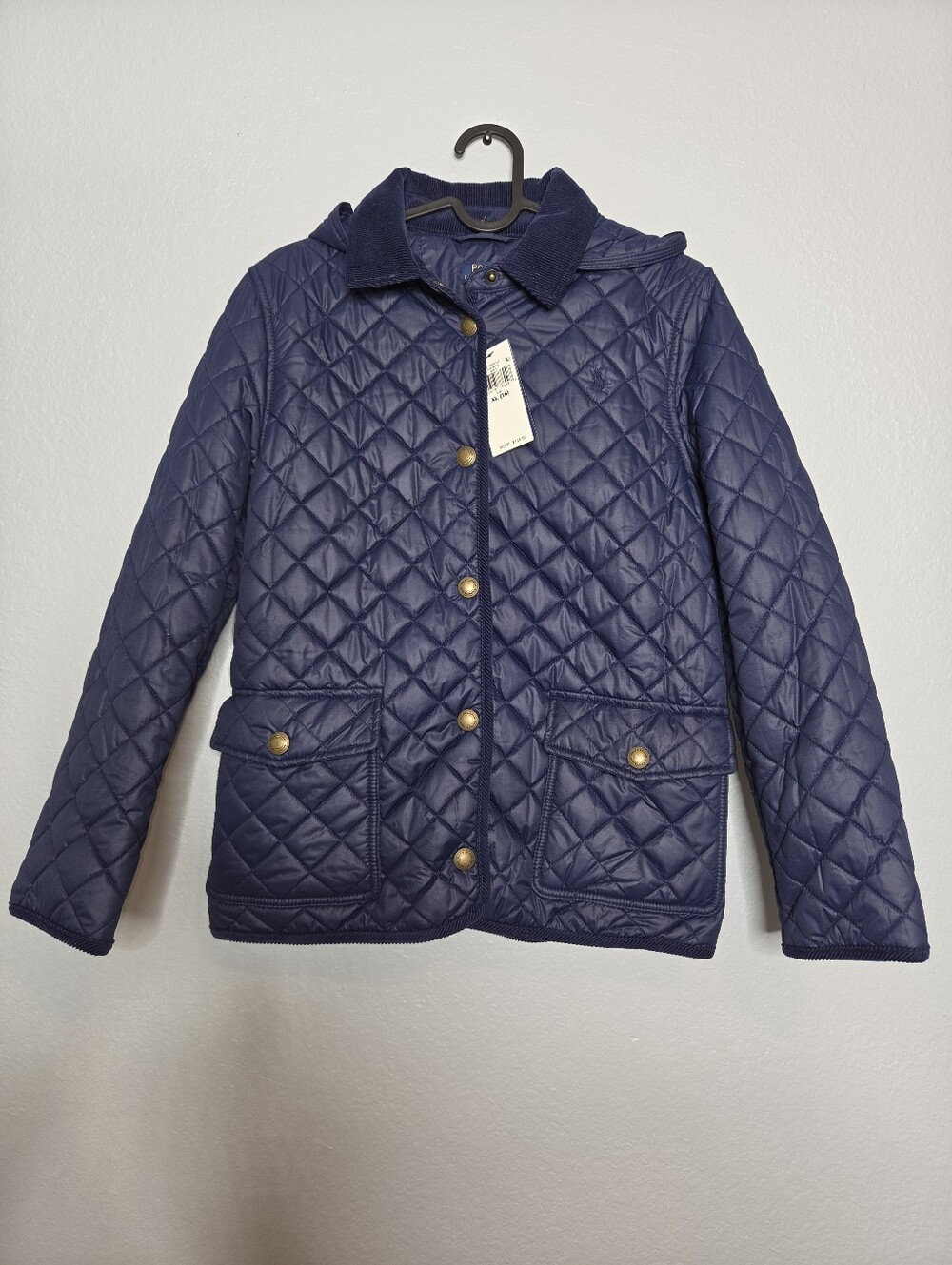 Polo Ralph Lauren NEW Youth Quilted Puffer Jacket Hood Snaps Youth XL 16 Navy